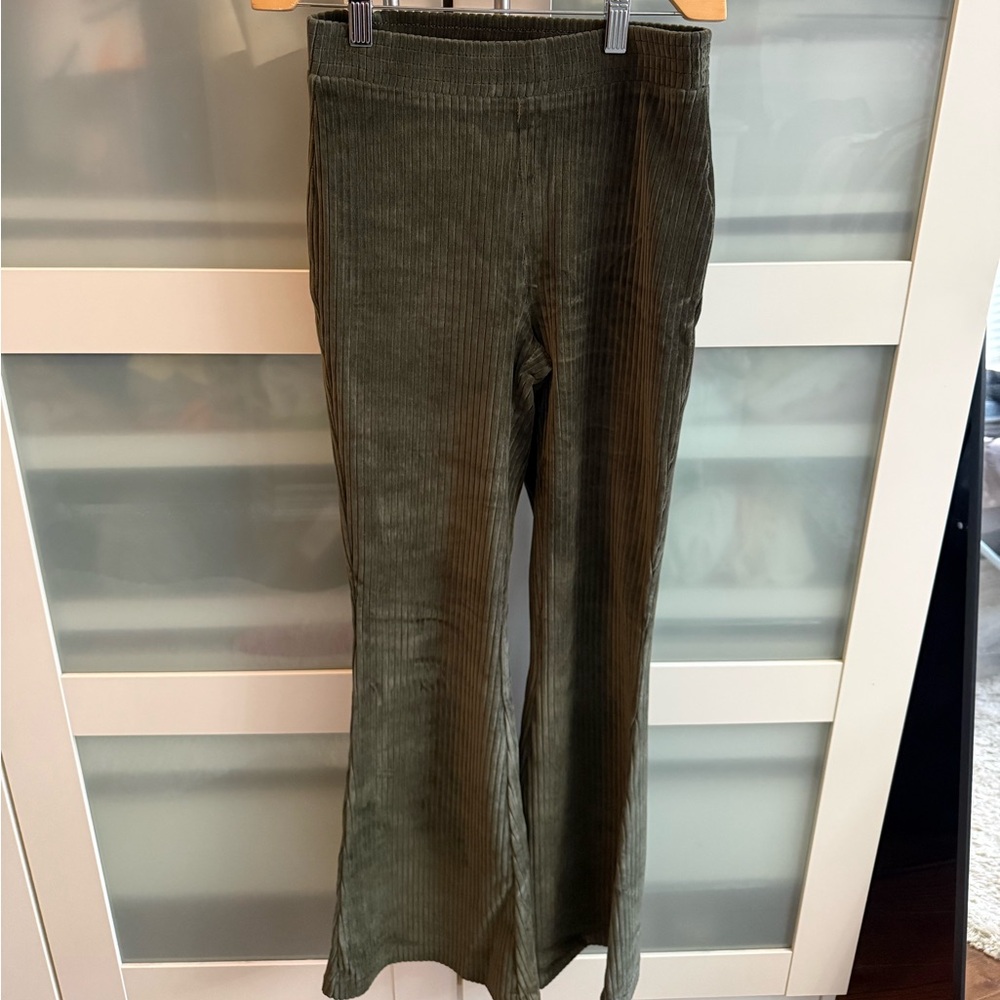 aerie Olive Green Ribbed Corduroy Flare Pants